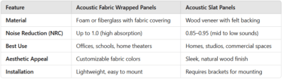 Comparison of panels